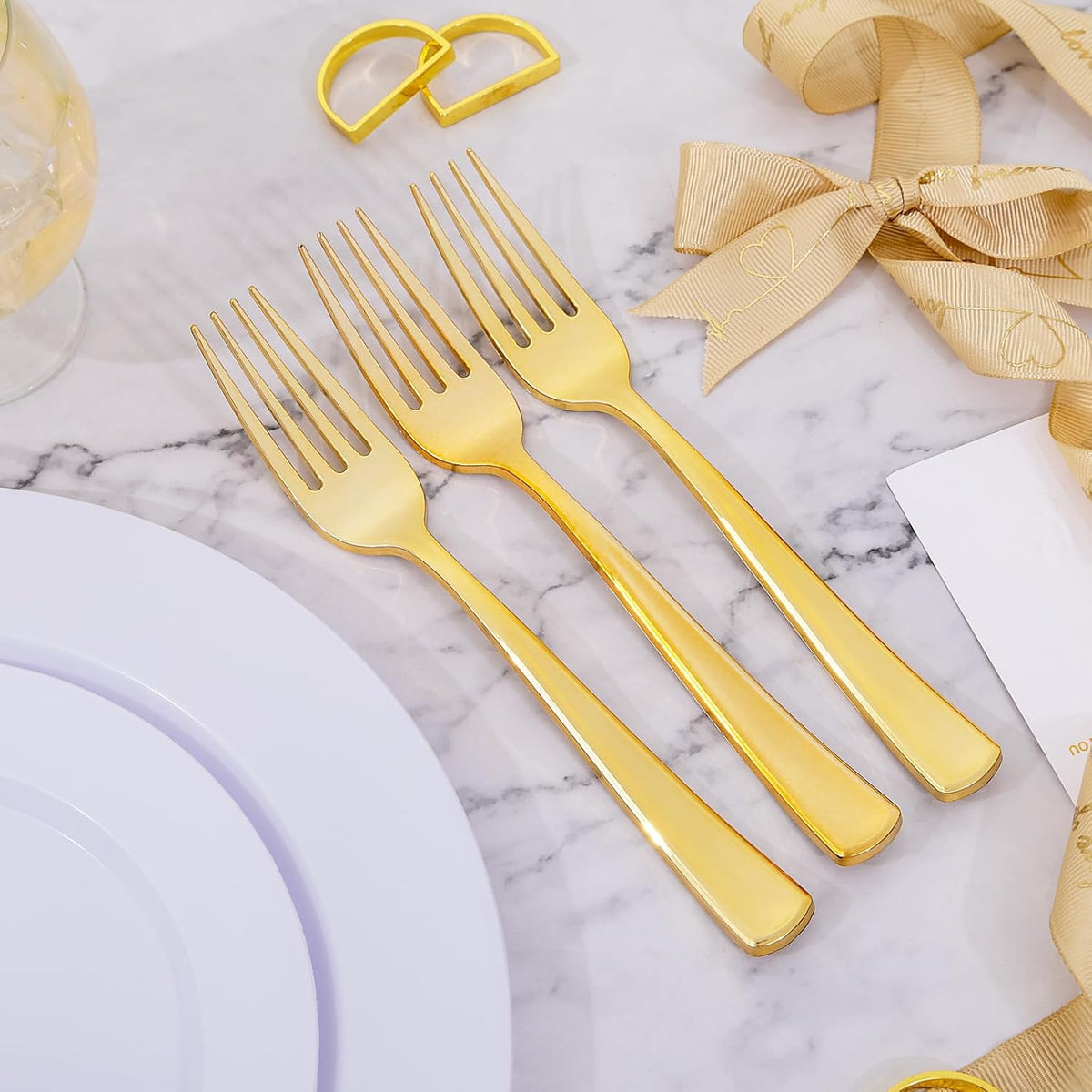 bUCLA 600PCS Gold Plastic Forks - 7.4inch Heavy Duty Plastic Forks Bulk Disposable for Party - Gold Silverware,Ideal for Weddings&Daily Using