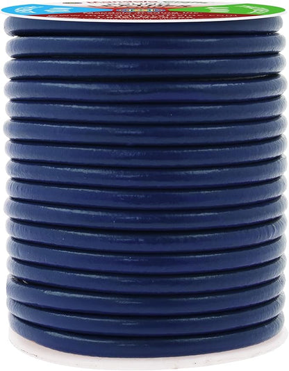 Mandala Crafts Round Genuine Navy Blue Leather Cord for Jewelry Making – 4mm Cowhide Leather Rope String Lace for Kumihimo – 11 Yards Cowhide Craft Cording Spool