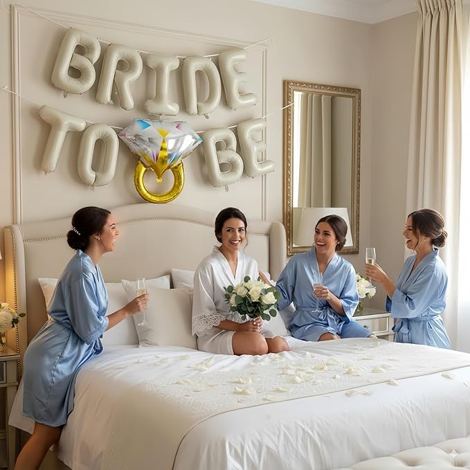 Beige Bachelorette Party Decorations, Cream White Sand Bride To Be Bridal Shower Letter Balloons Banner with Diamond Ring Mylar Foil Balloon for Engagement Wedding Photo Booth Hen Room Party Decor