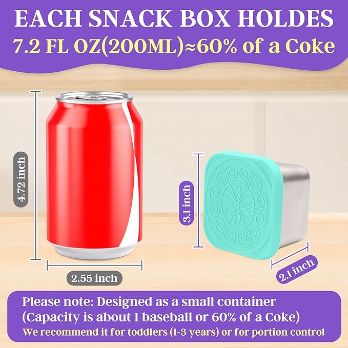 Stainless Steel Snack Containers for Kids,7.2oz Easy Open Leak Proof Reusable Snack Box Container with Lids,Small Lunch Containers for Meal Prep,School,Picnic and Travel-3Pack