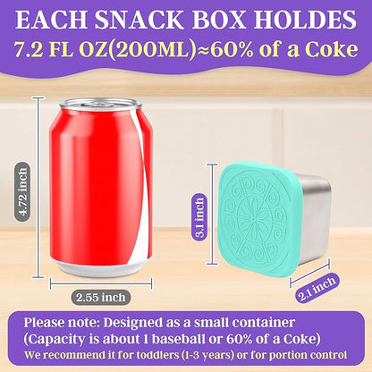 Stainless Steel Snack Containers for Kids,7.2oz Easy Open Leak Proof Reusable Snack Box Container with Lids,Small Lunch Containers for Meal Prep,School,Picnic and Travel-3Pack