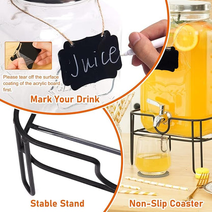 Moretoes 2 Gallon Glass Drinks Dispenser for Parties, 2 PACK Beverage Dispenser with Stand for Juice and Iced Tea, Water Jug Dispenser for Lemonade, Party Essential Beverage Pitcher with Spout