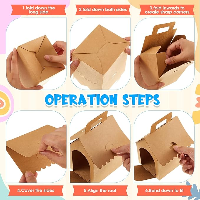 ShinyRelief 36 Pcs Dog Party Favors Boxes Dog House Shaped Treat Gift Boxes with Holes Foldable with Handle for Adopt a Puppy Party Favors Kid DIY Crafting Birthday (Kraft Paper Style)