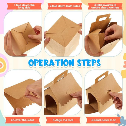 ShinyRelief 36 Pcs Dog Party Favors Boxes Dog House Shaped Treat Gift Boxes with Holes Foldable with Handle for Adopt a Puppy Party Favors Kid DIY Crafting Birthday (Kraft Paper Style)