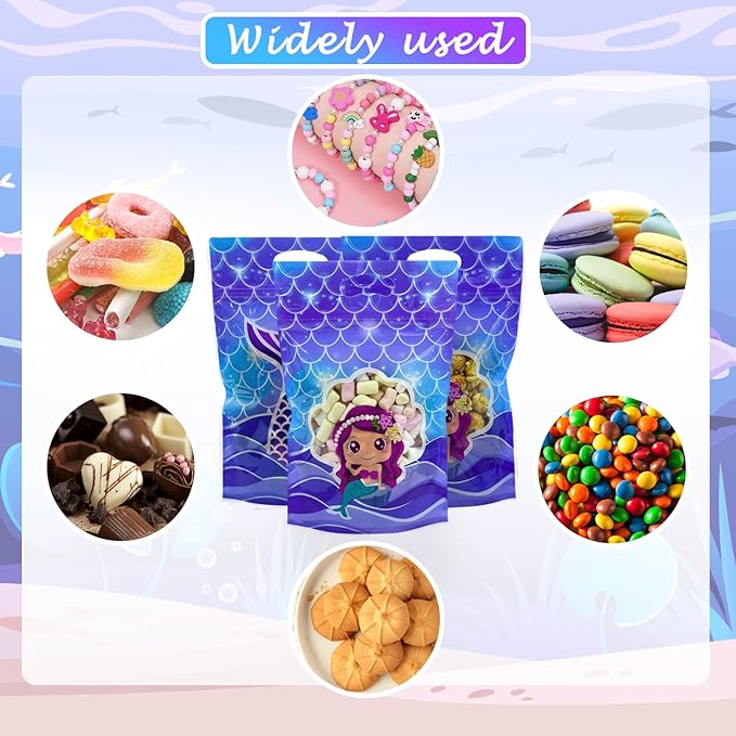 Rikolto Reusable Mermaid Party Favors Bags 50PCS Mermaid Zip Lock Bags Candy Cookie Sealing Bags with Handles for Birthday Party Small Gift Wrapping Supplies Decorations