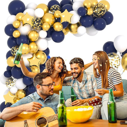 Navy Blue Gold Balloon Garland Arch Kit, 122PCS White Navy Blue Balloons Night Blue Metallic Gold Confetti Balloonsfor Men Women Birthday Baby Shower Retirement Anniversary Graduation Party Decoration
