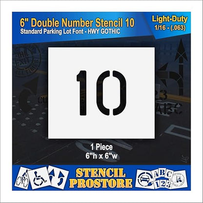 Pavement, Curb, and WheelStop Stencils - 6 inch Double Number Stencil - (10) - 6" x 6" x 1/16" (63 mil) - Light-Duty