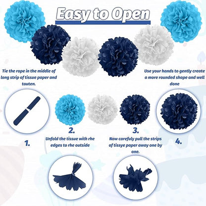 Navy Blue Birthday Decorations, Happy Birthday Banner with Paper Pompoms, Hanging Swirls, Garland, Party Balloons Happy Birthday Party Decorations for Women Men Boys Girls