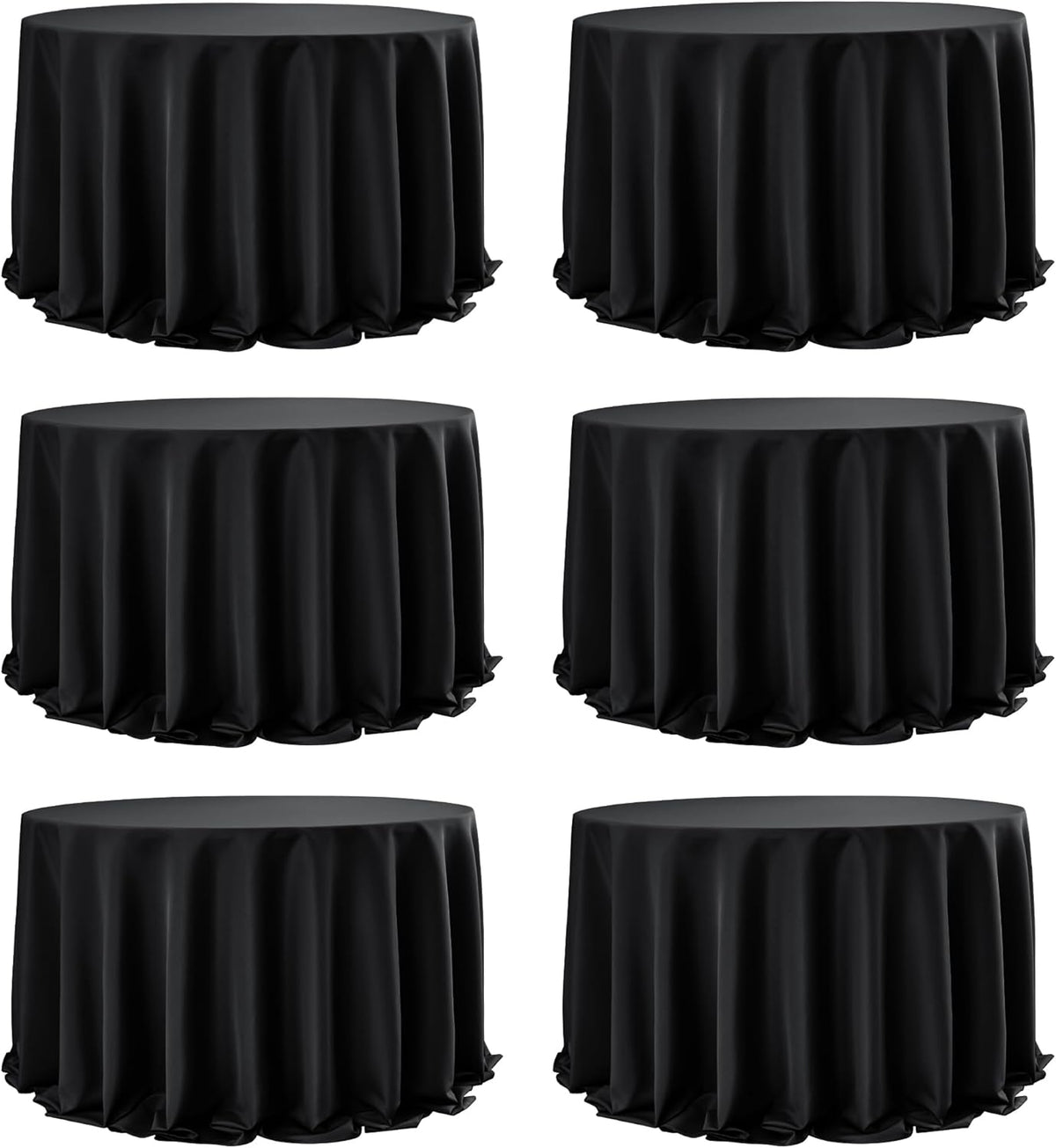 6-Pack Black Round Tablecloths, 132 Inches, Stain-Resistant Polyester for 6-8 Ft Round Tables - Washable Table Covers for Weddings, Banquets, Birthday Parties, Events