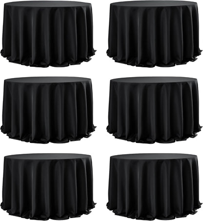 6-Pack Black Round Tablecloths, 132 Inches, Stain-Resistant Polyester for 6-8 Ft Round Tables - Washable Table Covers for Weddings, Banquets, Birthday Parties, Events