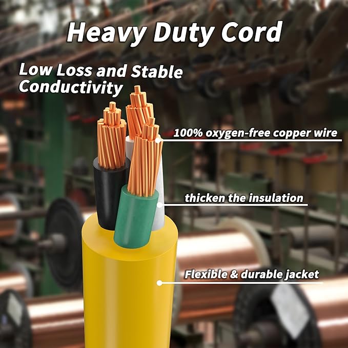 PlugSaf 25ft 12/3 Gauge Outdoor Extension Cord Waterproof with Lighted Indicator, 12 Gauge SJTW Heavy Duty 15Amp 1875W, 3 Prong Cords Flexible Pure Copper Yellow ETL Listed