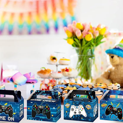 24 Pieces Video Game Party Boxes Gamer Party Favor Candy Goodies Treat Boxes Bags for Kids Boys Video Game On Gaming Birthday Party Decorations Supplies 6 x 3 x 3.5 Inches（Blue）