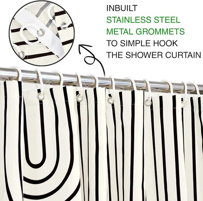 Boho Mid Century Shower Curtain, Modern Abstract Arch Sun Ivory Machine Washable Waterproof Polyester for Bathroom Decor Bathtub with 12 Hooks 72x72