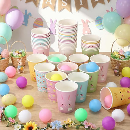 Hollowfly Bunny Party Game for Family 50 Bunny Paper Cups 24 Pastel Balls Animal Rabbit Activities Spring Carnival Throwing Toss Game for Birthday Gatherings Baby Shower Outdoor Indoor Party Supplies