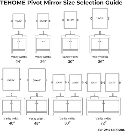TEHOME 20x30'' Pivot Rectangle Bathroom Vanity Mirror Brushed Gold Rounded Corner Metal Framed Tilting Beveled Vanity Wall Mirrors