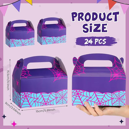 Marspark 24 Pack Purple Spider Web Cartoon Birthday Party Supplies, Paper Gift Boxes, Cartoon Candy Treat Boxes for Birthday Party Decorations(Purple Spider Pattern)