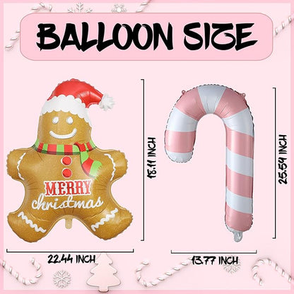 139Pcs Gingerbread Man Balloon Arch Garland Kit Pastel Pink Green Christmas Balloon Garland, Giant Gingerbread Man Candy Cane Sweet Lollipop Balloon for Xmas New Year Birthday Party Decorations