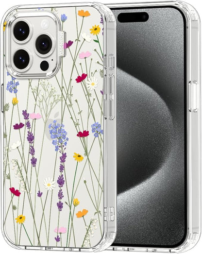 MOSNOVO Case for iPhone 15 Pro Max, [Buffertech 6.6ft Military-Grade Drop Protection] [Anti Peel Off Tech] Clear TPU Bumper Phone Case Cover Design - Floral Garden