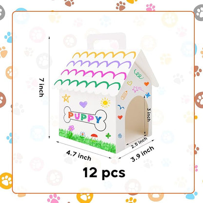 BLSUREFYX 12 PCS Dog Party Favors Boxes 7 x 4.7 x 3.9 Inches Adopt A Puppy Party Favors Boxes Dog House Shaped Treat Gift Boxes for Kids DIY Crafting and Birthday Party Use White