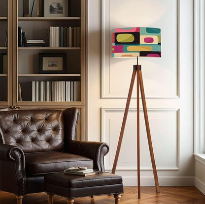 Wood Tripod Floor Lamp mid Century Style Seamless Mid Century Standing Lamp Linen Shade Dimmable Modern Tall lamp Home Decor for Living Room Bedroom Office