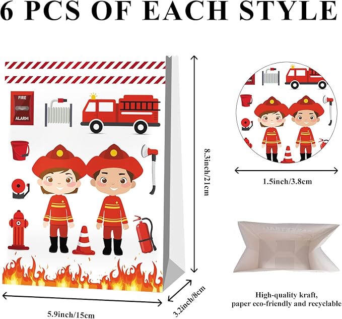 24pcs Firetruck Goodie Bags Fire Truck Birthday Party Supplies Firefighter Party Supplies Firetruck Birthday Decorations