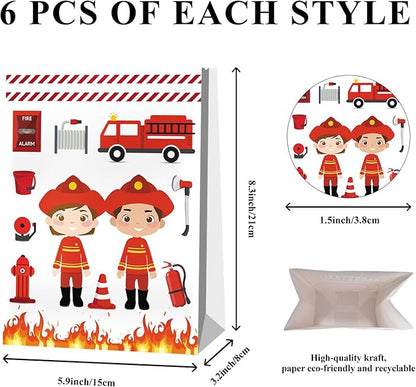 24pcs Firetruck Goodie Bags Fire Truck Birthday Party Supplies Firefighter Party Supplies Firetruck Birthday Decorations
