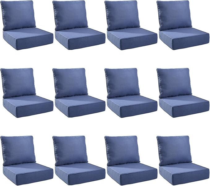 Outdoor Cushion Set for Furniture Patio Furniture, UV Resistant, Water Resistant - 6 Inch Thick Foam Garden Cushions – 22x24 Inch Patio Seat Covers for Chair/Sofa/Couch | Blue | 12-Pack |