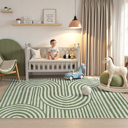 Lahome Green Washable Rug 5x7, Soft Kids Bedroom Rug Mid Century Modern Area Rugs for Living Room, Non-Slip Ultra-Thin Stain Resistance Abstract Rug for Nursery Large Playroom Office Alba(5'X7',Green)
