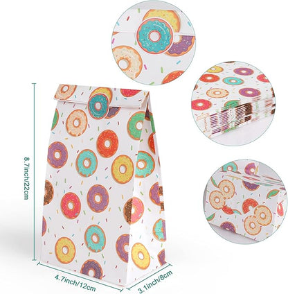 Fowecelt 24 Pack Donut Party Favor Bags Sweet Doughnut Goodie Candy Treat Bag for kids Birthday Party Baby Shower Decoration Supplies