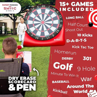 Swooc Games - Premium Inflatable Giant Kick Darts (15+ Ways to Play) - Jumbo Soccer Dartboard with Air Pump - Big Carnival Games - Giant Outdoor Games - Oversized Dart Board Yard & Lawn Game