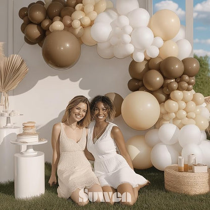 SUWEN 153Pcs Brown Balloons Garland Arch Kit Different Sizes 18 10 5 inch Dark Light Brown Nude White Balloons for Neutral Bear Birthday Thanksgiving Bridal Shower Gender Reveal Party Decorations