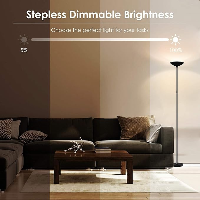BoostArea Floor Lamp/Standing Lamp, 20W 2000LM LED Torchiere Lamp, Stepless Dimmable, Touch Control, 3000K Daylight, 50000hrs Lifespan for Living Room, Bedroom