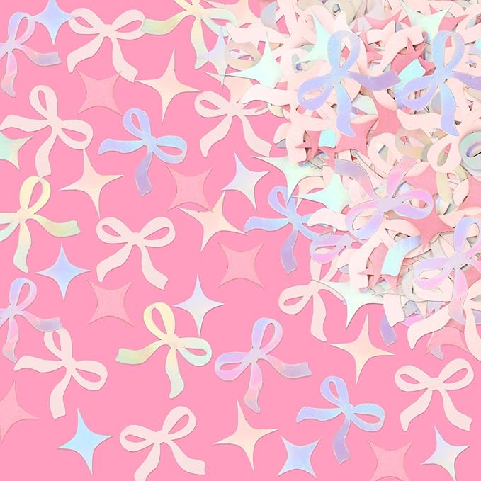 100PCS Pink Bow Confetti Engagement Party Bride To Be Pink Bow Table Confetti Bachelorette Party Birthday Decorations Supplies Baby Shower Boy Girl Bridal Shower Ribbon Party Supplies (pink bow 2)
