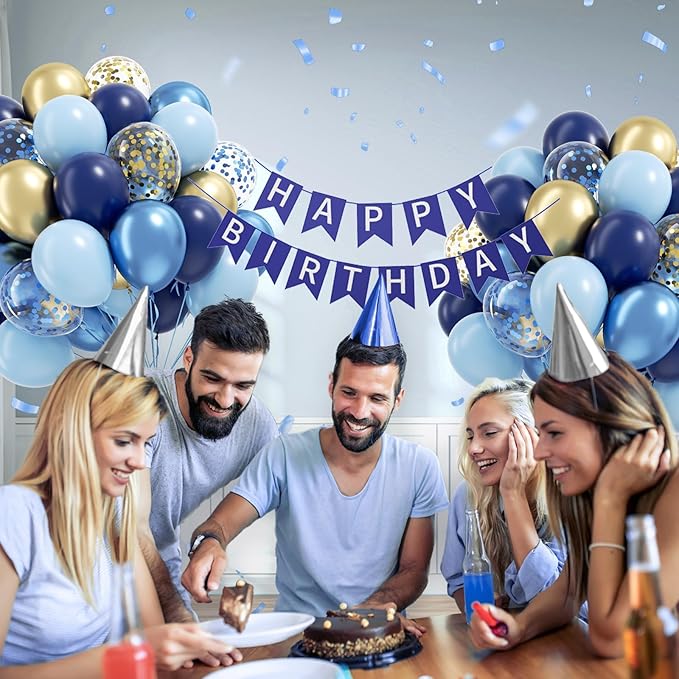 60pcs Navy Blue and Gold Balloons 12inch, Pastel Metallic Blue Gold Confetti Balloons for Baby Shower Graduation Birthday Party Decorations