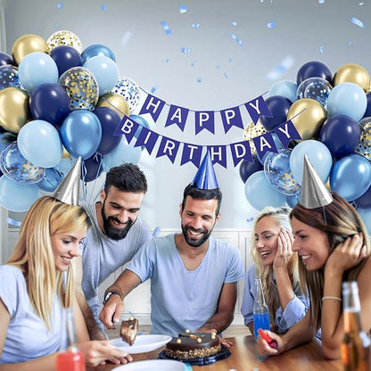 60pcs Navy Blue and Gold Balloons 12inch, Pastel Metallic Blue Gold Confetti Balloons for Baby Shower Graduation Birthday Party Decorations