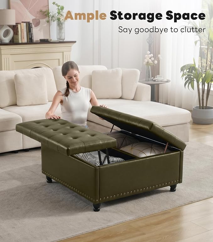 Tbfit Large Square Storage Ottoman Bench, Tufted Upholstered Coffee Table