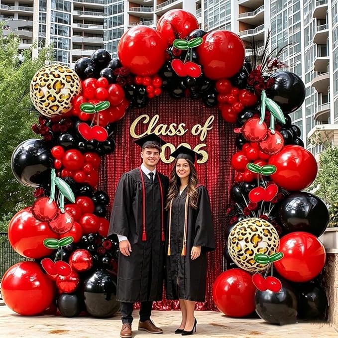 Red Black Balloon Arch Kit Double Stuffed Burgundy Black Maroon Balloon Garland Cherry Cheetah Print Balloons for Birthday Bridal Baby Shower Bachelorette Graduation Party Decorations
