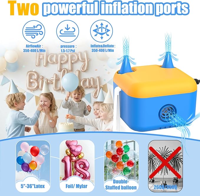 Electric Balloon Pump,6 in 1 Multifunctional Inflator with 6 Nozzles & Extension Tube,Fast Inflator Deflator Air Blower for Balloons,Party Decoration,Pool Floats Air Mattress,Inflatables & Vacuum Bags