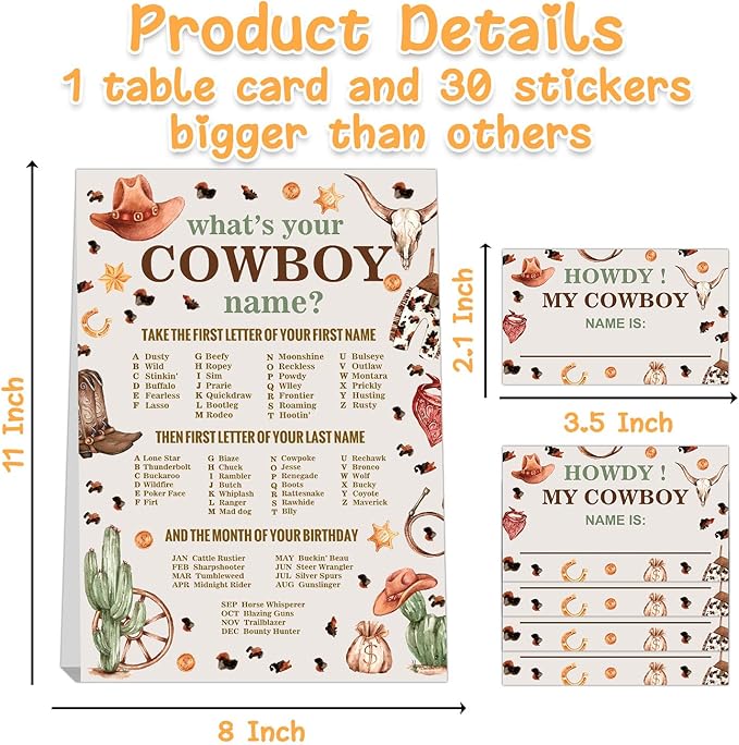 Cowboy Birthday Party Decorations-Birthday Party Games,Cowboy Theme Birthday Party Sign,Baby Shower Decorations,Birthday Party Game,Baby Shower Games,What's your Cowboy Name