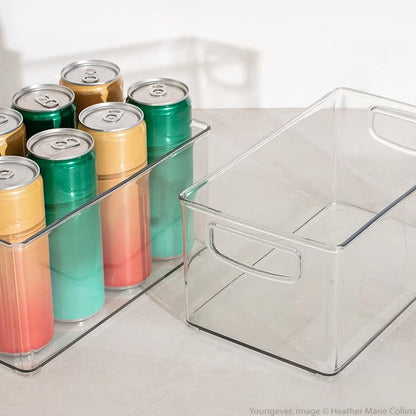 Youngever 2 Pack Stackable Plastic Storage Organizer Container Bin, Stackable Storage Bins with Handler for Refrigerator, Pantry (10" x 6" x 5")