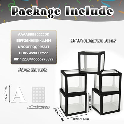 Voircoloria Prom Boxes Decorations With 78 Letters, 5 Black Boxes for Custom Prom Graduation Birthday Gender Reveal Party Decorative Blocks(5PCS, Black)