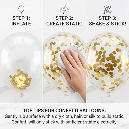 60pcs Black & Gold Balloon Kit, 12 Inch Metallic Gold & Black Gold Confetti Balloons for Graduation 2026 Men’s Milestone Birthday New Year’s Eve Party Decorations (with Ribbons & Glues)