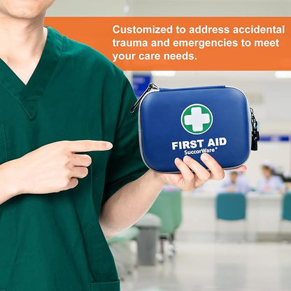 150 Pieces Mini First Aid Kit - Small Medical Kit with Hard Shell - Emergency First Aid Kit for Car, Travel, Home, Outdoor, Office, Camping, Hiking (Blue)