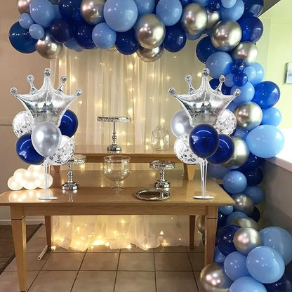 TONIFUL Table Centerpiece Balloons Stand Kit Include Blue Silver Latex Confetti Balloons and Foil Crown Balloon for Birthday Baby Shower,2025 Graduation Anniversary Table Party Decorations