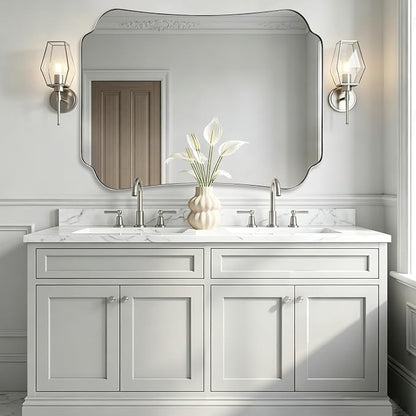 ANDY STAR Brushed Nickel Mirror 36x48 Inch, Bathroom Mirror for Wall, Large Scalloped Wall Mirror in Anti-Rust Stainless Steel Metal 1’’ Frame, Wall Mounts Horizontally or Vertically