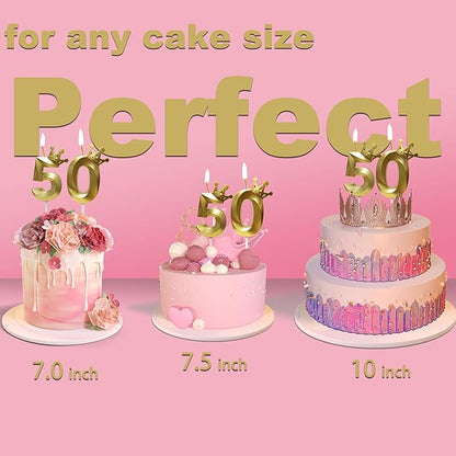 The Number 50 Gold Birthday Candles for Cake is Beautiful Number Candles for 50th Birthday Decorations for Man and Women (Gold-50, Crown)