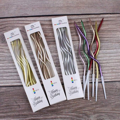 Twisty Birthday Candles Set,Metallic Colorful Curly Coil Candles,Creative Fun Long Thin Wedding Birthday Candles Set,Party Supplies,Cake Decoration,6 Pack (Silver)