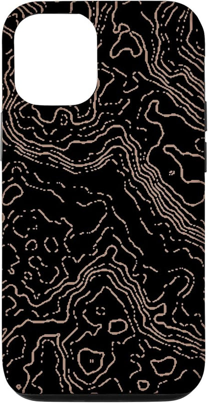 Topography Black & Brown Abstract Pattern Topographic Map Case for iPhone 12/12 Pro
