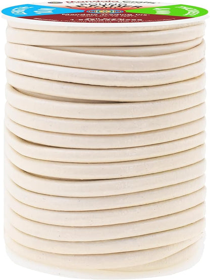 Mandala Crafts Round Genuine Cream Leather Cord for Jewelry Making – 4mm Cowhide Leather Rope String Lace for Kumihimo – 11 Yards Cowhide Craft Cording Spool