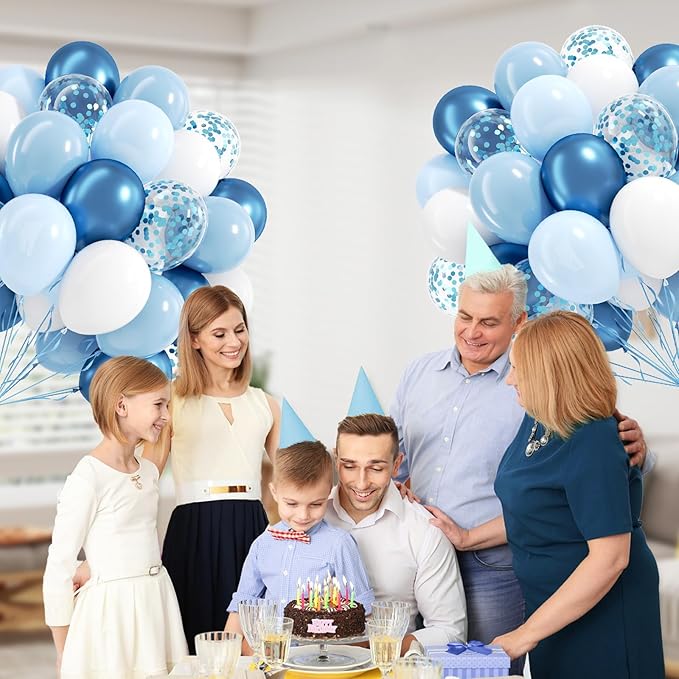 60pcs Blue and White Balloons 12inch with Pastel Pearl Light Blue Confetti White Balloons for Bridal Baby Shower Wedding Birthday Party Decorations